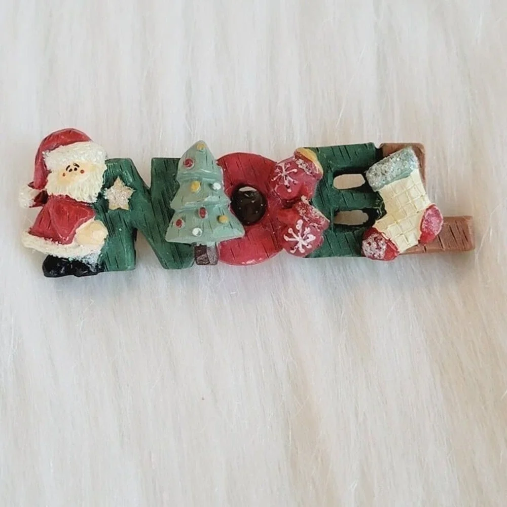 Vintage Noel Santa Claus Christmas Tree Stocking Brooch Pin 2.75